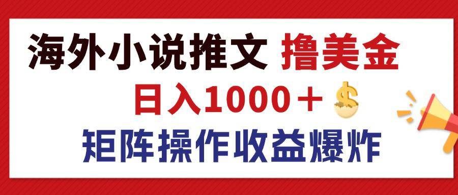 最新海外小说推文撸美金，日入1000＋ 蓝海市场，矩阵放大收益爆炸 - 中创网