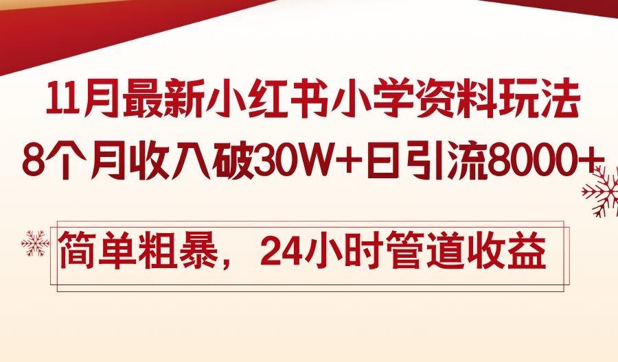 11月份最新小红书小学资料玩法，8个月收入破30W+日引流8000+，简单粗暴... - 中创网