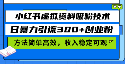 小红书虚拟资料吸粉技术，日暴力引流300+创业粉，方法简单高效，收入稳... - 中创网