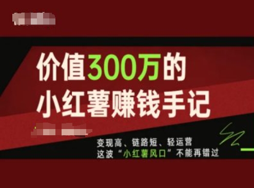 价值300万的小红书赚钱手记，变现高、链路短、轻运营，这波“小红薯风口”不能再错过 - 冒泡网