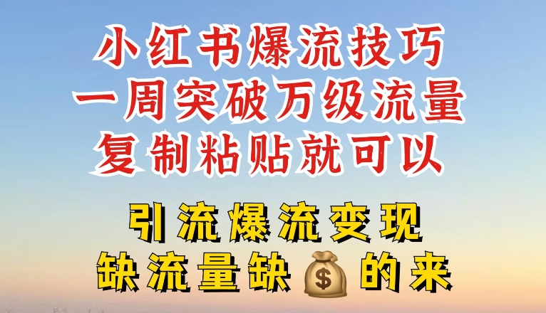 小红书爆流技巧，一周突破万级流量，复制粘贴就可以，引流爆流变现 - 冒泡网