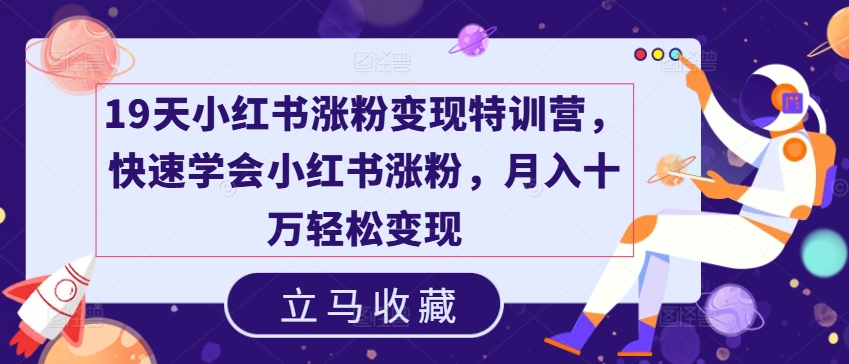 19天小红书涨粉变现特训营，快速学会小红书涨粉，月入十万轻松变现 - 冒泡网