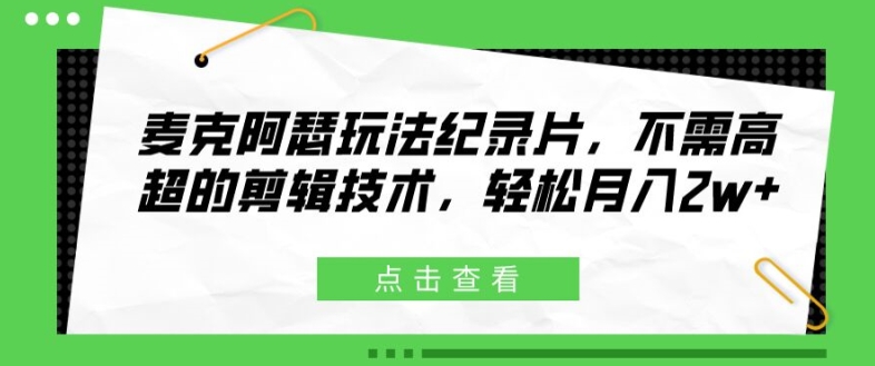 麦克阿瑟玩法纪录片，不需高超的剪辑技术，轻松月入2w+ - 冒泡网