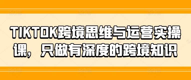 TIKTOK跨境思维与运营实操课，只做有深度的跨境知识 - 冒泡网