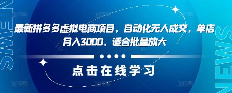 最新拼多多虚拟电商项目，自动化无人成交，单店月入3000，适合批量放大 - 冒泡网