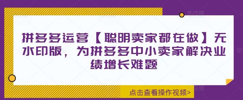 拼多多运营【聪明卖家都在做】无水印版，为拼多多中小卖家解决业绩增长难题 - 冒泡网