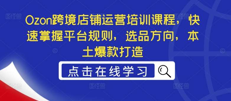 Ozon跨境店铺运营培训课程，快速掌握平台规则，选品方向，本土爆款打造 - 冒泡网