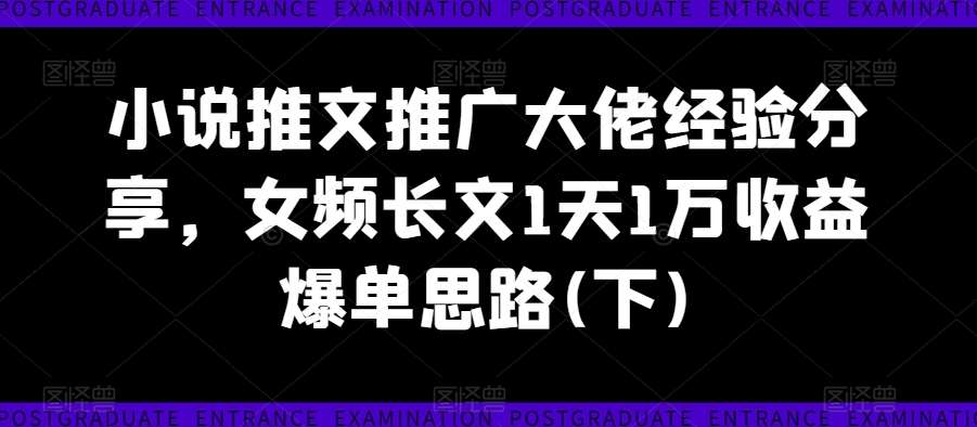 小说推文推广大佬经验分享，女频长文1天1万收益爆单思路(下) - 冒泡网