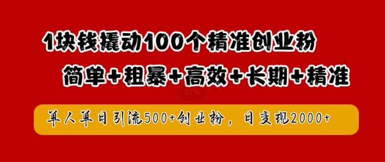 1块钱撬动100个精准创业粉，简单粗暴高效长期精准，单人单日引流500+创业粉，日变现2k【揭秘】 - 冒泡网