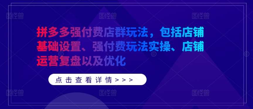 拼多多强付费店群玩法，包括店铺基础设置、强付费玩法实操、店铺运营复盘以及优化 - 冒泡网