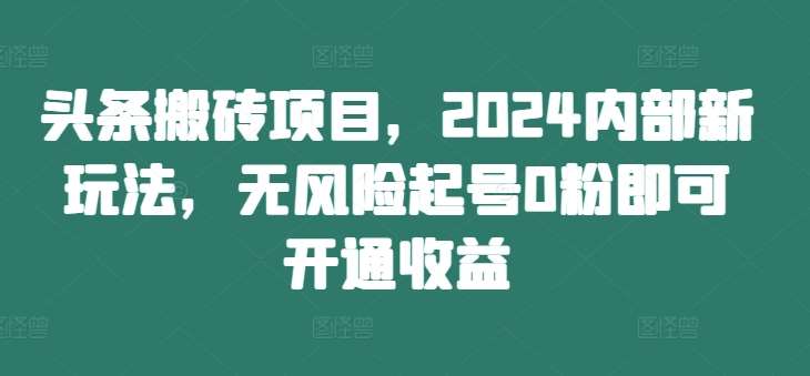 头条搬砖项目，2024内部新玩法，无风险起号0粉即可开通收益 - 冒泡网