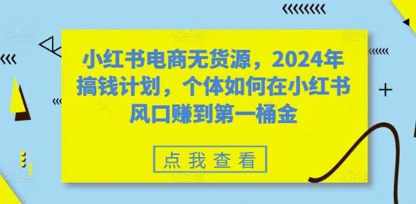 小红书电商无货源，2024年搞钱计划，个体如何在小红书风口赚到第一桶金 - 冒泡网