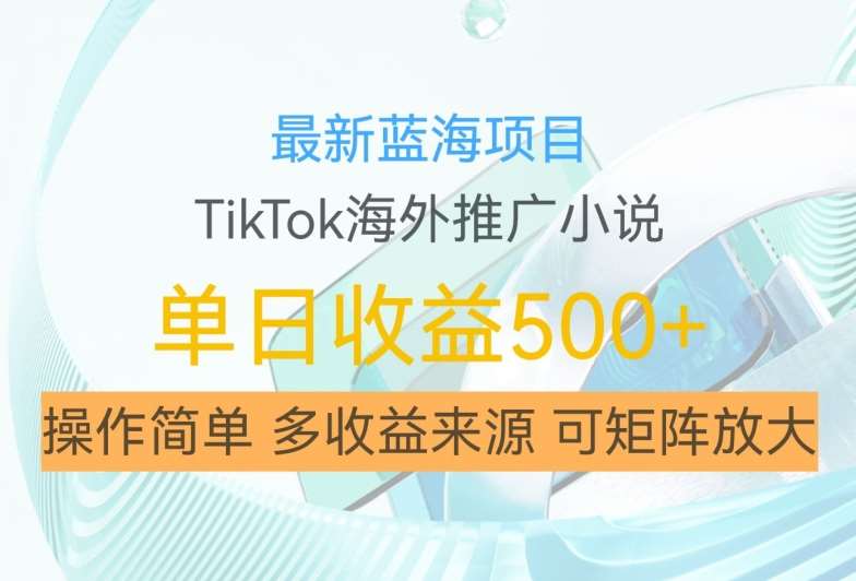 最新蓝海项目，利用tiktok海外推广小说赚钱佣金，简单易学，日入500+，可矩阵放大【揭秘】 - 冒泡网