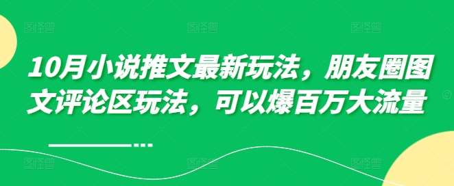 10月小说推文最新玩法，朋友圈图文评论区玩法，可以爆百万大流量 - 冒泡网