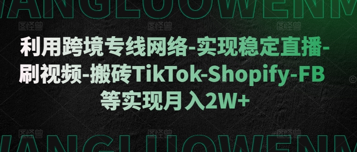 利用跨境专线网络-实现稳定直播-刷视频-搬砖TikTok-Shopify-FB等实现月入2W+ - 冒泡网