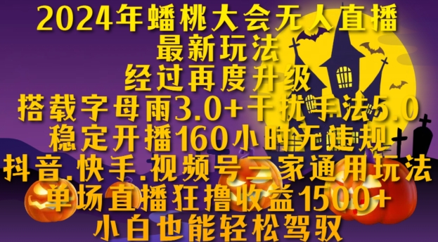 2024年蟠桃大会无人直播最新玩法，稳定开播160小时无违规，抖音、快手、视频号三家通用玩法 - 冒泡网