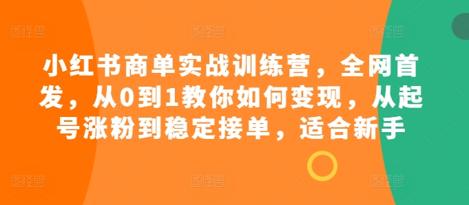 小红书商单实战训练营，全网首发，从0到1教你如何变现，从起号涨粉到稳定接单，适合新手 - 冒泡网