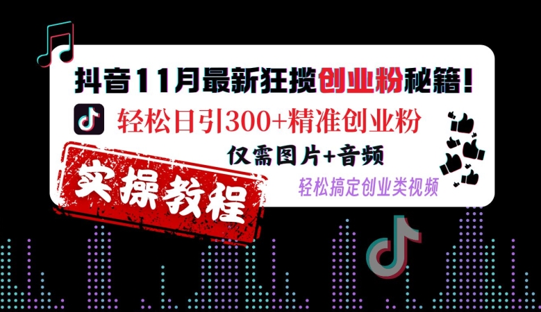 抖音11月最新狂揽创业粉秘籍，轻松日引300+精准创业粉，仅需图片+音频，轻松搞定创业类视频 - 冒泡网