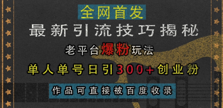 最新引流技巧揭秘，老平台爆粉玩法，单人单号日引300+创业粉，作品可直接被百度收录 - 冒泡网