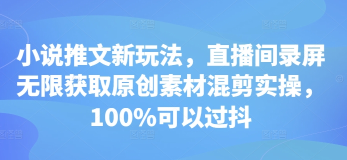 小说推文新玩法，直播间录屏无限获取原创素材混剪实操，100%可以过抖 - 冒泡网