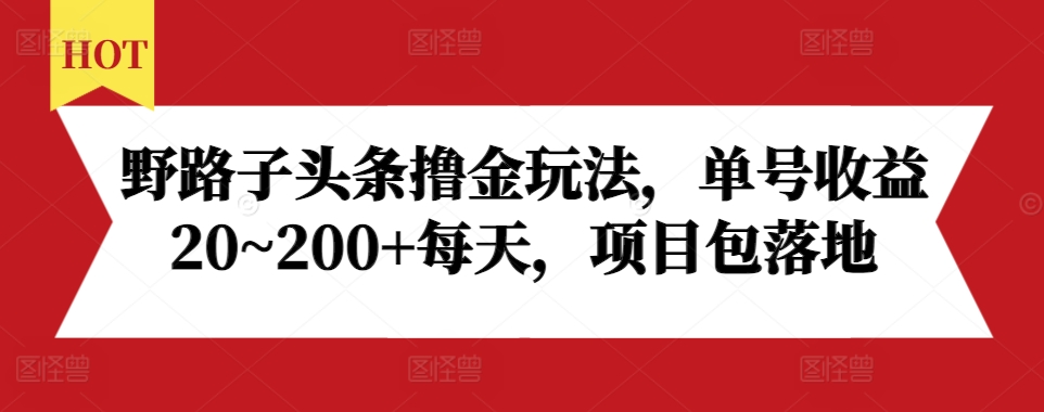 野路子头条撸金玩法，单号收益20~200+每天，项目包落地 - 冒泡网