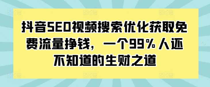 抖音SEO视频搜索优化获取免费流量挣钱，一个99%人还不知道的生财之道 - 冒泡网