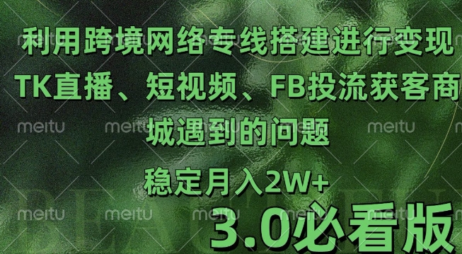 利用跨境电商网络及搭建TK直播、短视频、FB投流获客以及商城遇到的问题进行变现3.0必看版 - 冒泡网