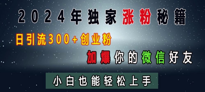 2024年独家涨粉秘籍，日引流300+创业粉，加爆你的微信好友，小白也能轻松上手 - 冒泡网