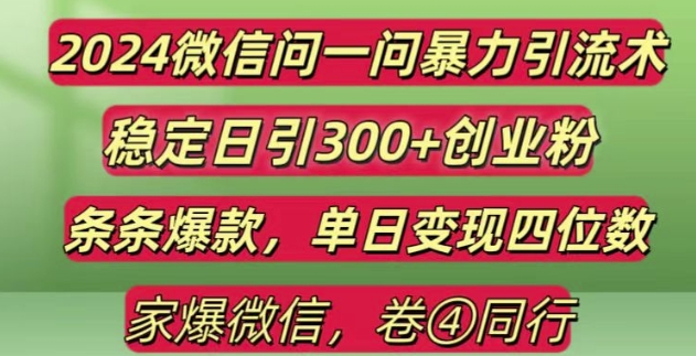 2024最新微信问一问暴力引流300+创业粉,条条爆款单日变现四位数 - 冒泡网