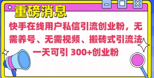 快手最新引流创业粉方法，无需养号、无需视频、搬砖式引流法 - 冒泡网