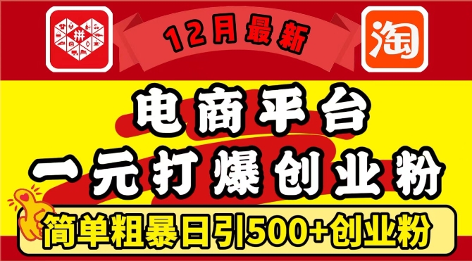 12月最新：电商平台1元打爆创业粉，简单粗暴日引500+精准创业粉，轻松月入过W - 冒泡网