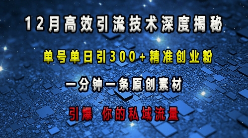 最新高效引流技术深度揭秘 ，单号单日引300+精准创业粉，一分钟一条原创素材，引爆你的私域流量 - 冒泡网