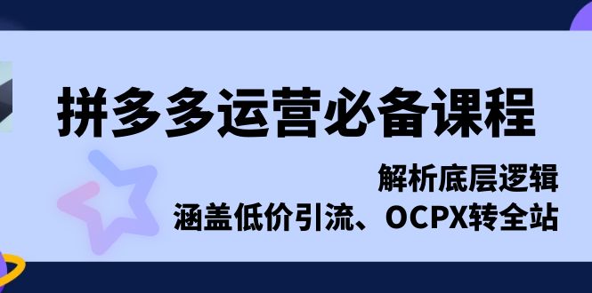 拼多多运营必备课程，解析底层逻辑，涵盖低价引流、OCPX转全站 - 中创网