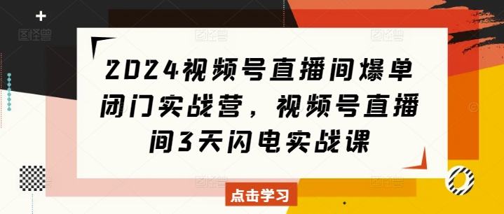 2024视频号直播间爆单闭门实战营，视频号直播间3天闪电实战课 - 冒泡网