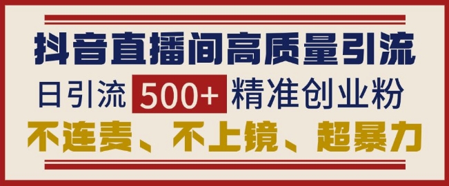 抖音直播间引流创业粉，无需连麦、不用上镜、超暴力，日引流500+高质量精准创业粉 - 冒泡网