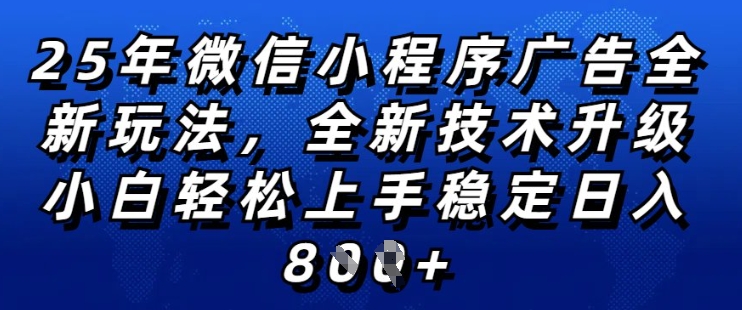 2025年微信小程序全新玩法纯小白易上手，稳定日入多张，技术全新升级，全网首发 - 冒泡网